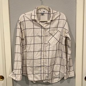 Old Navy White/Cream Black plaid button down cotton comfortable work top smal